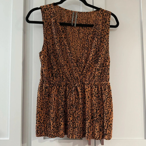 Anthropologie Leopard Print Deep V-neck Drawstring Waist Blouse - Picture 1 of 6